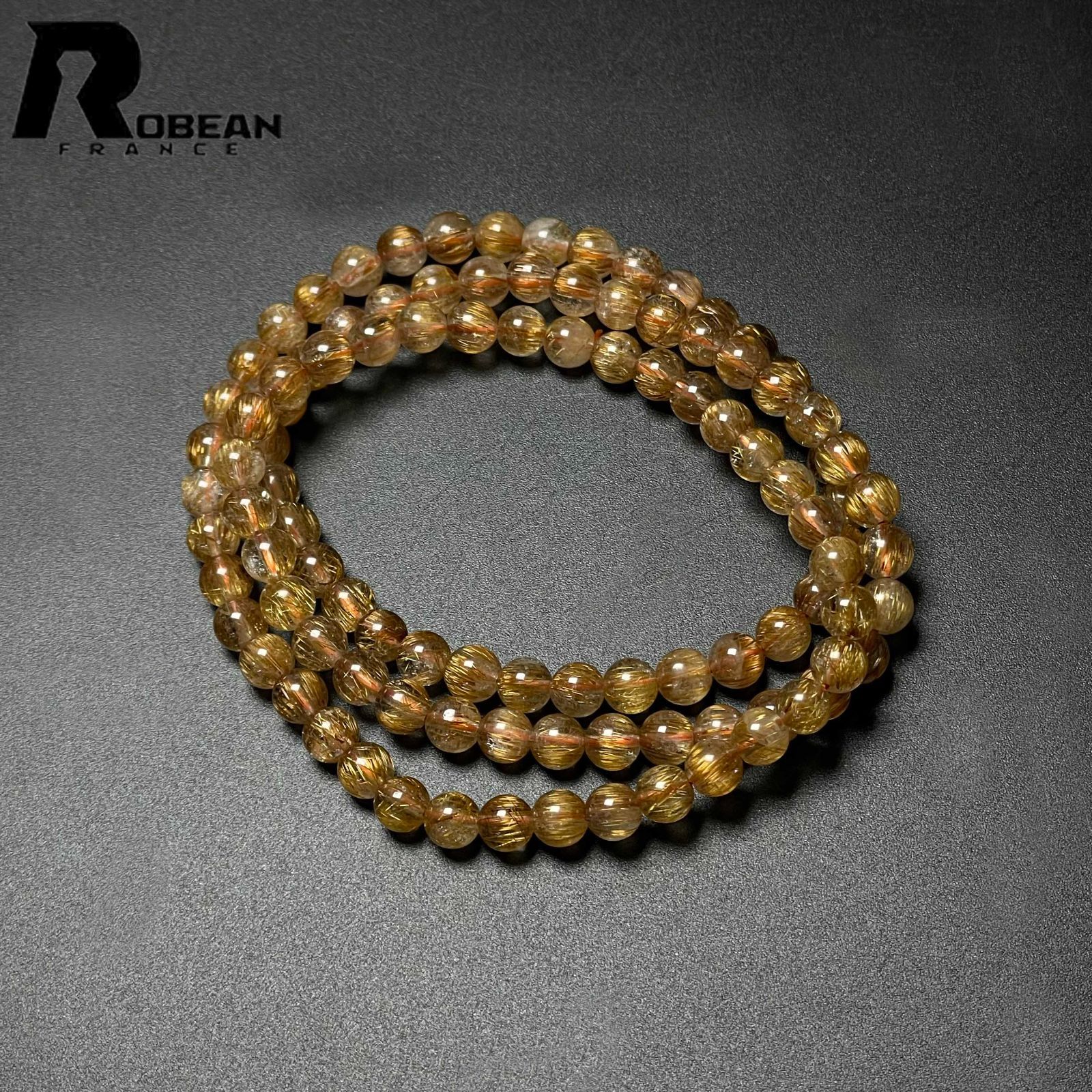 絶賛 EU製 定価14万円 ROBEAN 銅髪ルチルクォーツ 3本巻きブレスレット パワーストーン 天然石 金運 お守り プレゼント 5.4-5.8mm M085289