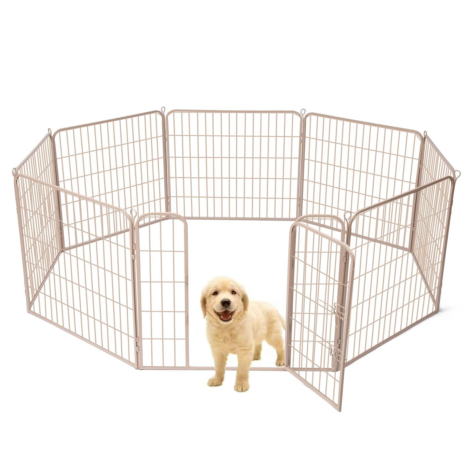 YumeTail ペットサークル 犬 ペットフェンス サークルケージ ドア付き ダブルロック 小型犬用 中型犬用 折りたたみ式 簡単組み立て 工具不要 室内外兼用 高さ 60cm グレージュ