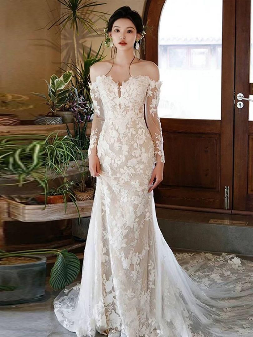 華やかレースウェディングドレス✨結婚式に輝くマーメイドスタイル 新品未使用 華やかレースウェディングドレス 結婚式に輝く