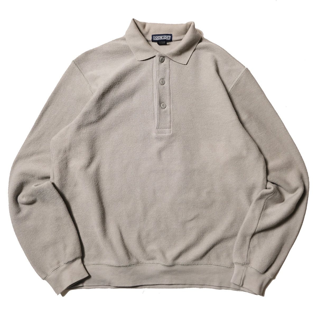 90's 00's ランズエンド 鹿の子 ポロ スエット シャツ 灰 (M) グレー系 無地 インサイドアウト 90年代 旧タグ オールド LANDS'END Y2K