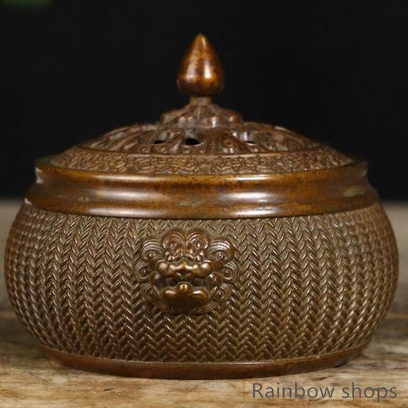 蘇工 銅器 香炉 蒸籠薫香炉 茶道具 香道具 工芸品 美術品 置物 新品未使用】蘇工 銅器 竹編香薫炉 工芸品 美術品 置物