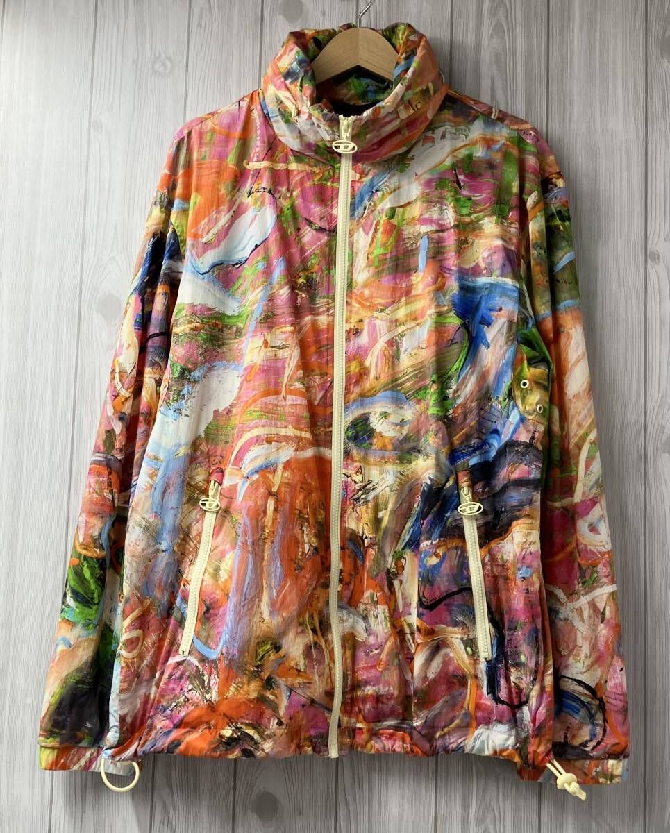 DIESEL ディーゼル A09946 J-WARREL-PRINT フード内蔵 ナイロンジャケット サイズ48 オレンジ マルチ