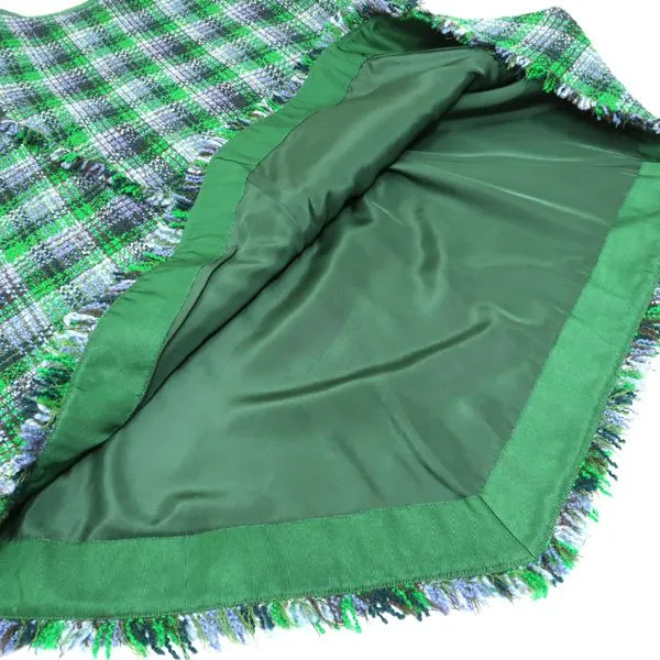 ドゥロワー 緑チェックスカート 38 （未使用 Drawer シルク混チェック  