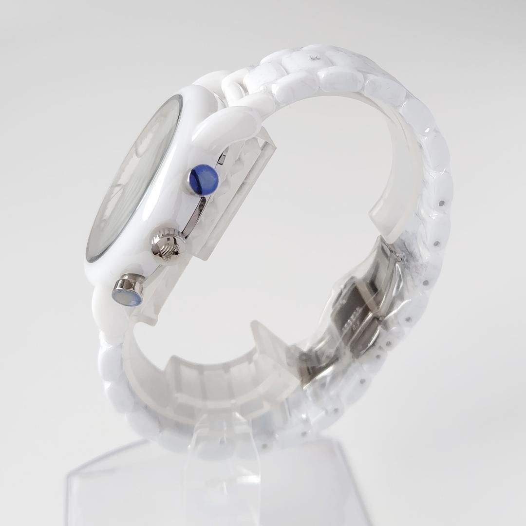 美しい白【新品】セラミカEMPORIO ARMANIメンズ腕時計43㎜ クォーツ エンポリオ・アルマーニ クロノグラフ 男性 素敵