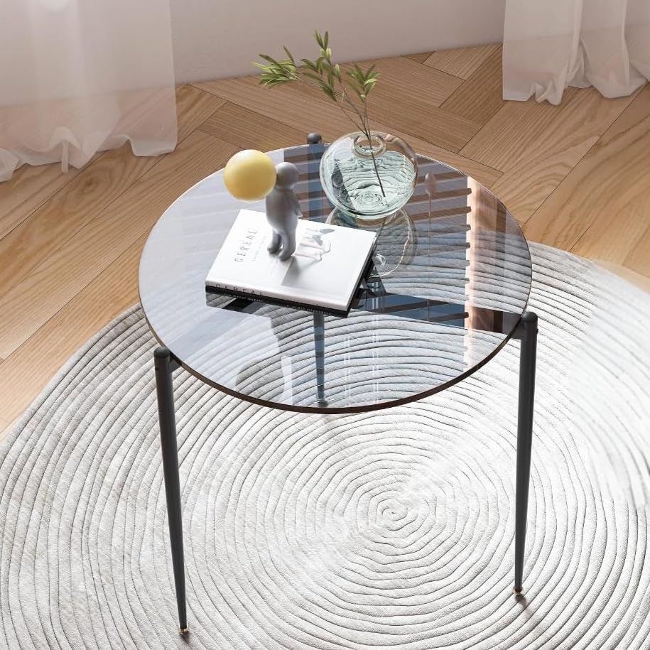 送料無料 Artloge サイドテーブル ベッド横 丸 ミニ テーブル ベッドサイド 収納 おしゃれ ナイトテーブル ガラス サイドデスク リビング 寝室 机 直径50㎝ 高さ50㎝ グレー おしゃれ 一人暮らし