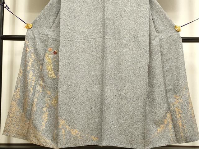 平和屋着物▽訪問着 単衣 刺繍 短冊枝垂れ桜文 たたき染め 金彩 正絹