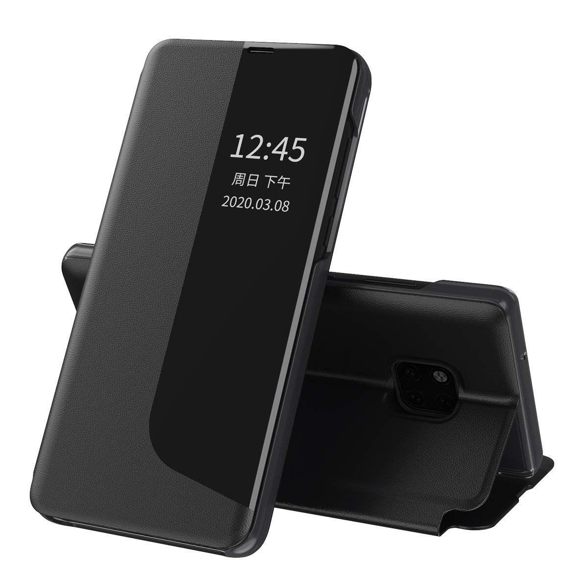 ケース Huawei Mate20 Pro手帳型 第三世代 半透明 画面可視 知能休眠 ミラー おしゃれ PUレザー 磁気引力 携帯、人気 かわいい フォリオ 鏡メッキフリップ 耐衝撃 衝撃吸収 キラキラ 全面保護 qi ワ