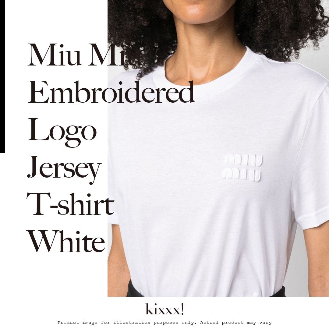 Miu Miu Embroidered Logo Jersey T-shirt White ミュウミュウ コットン　クロップ　Tシャツ　アイボリー