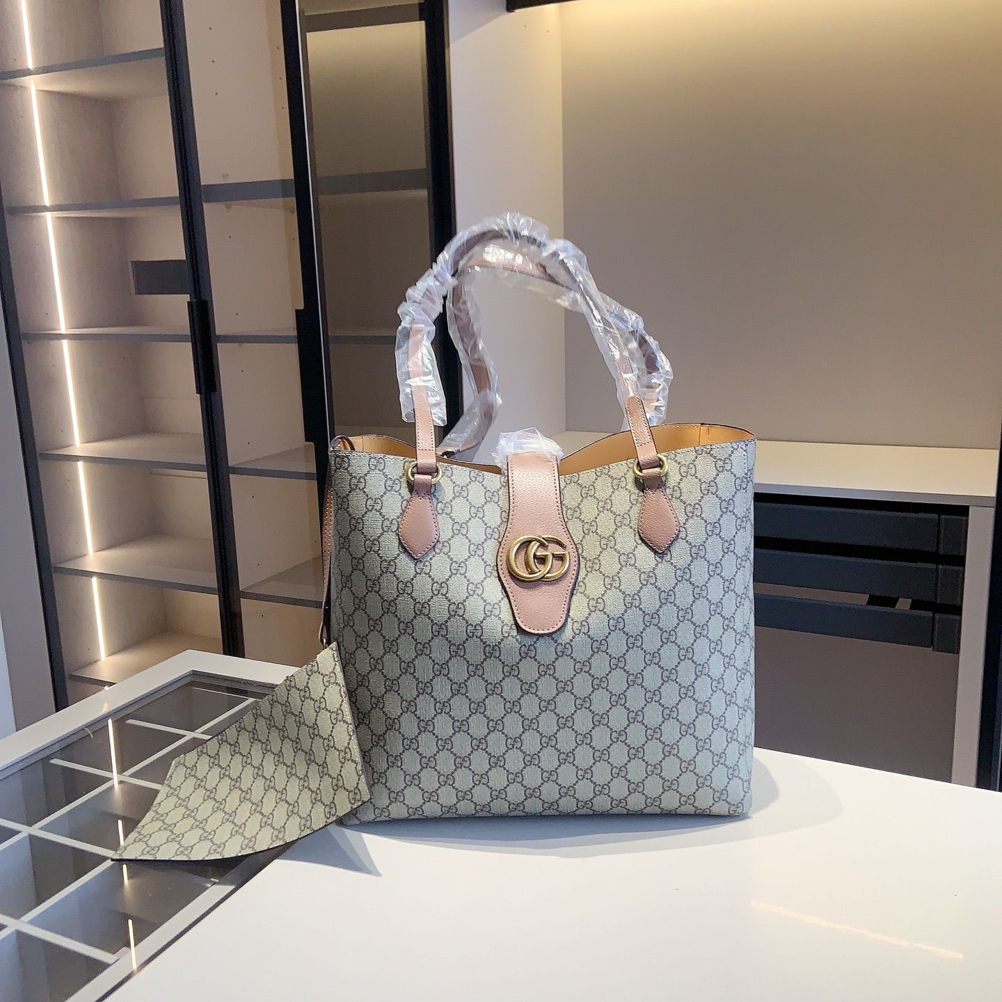 GUCCIベルベットトートバッグ Gucci GG Canvas Lovely Tote Bag 257071 Brown Beige Cloth ref