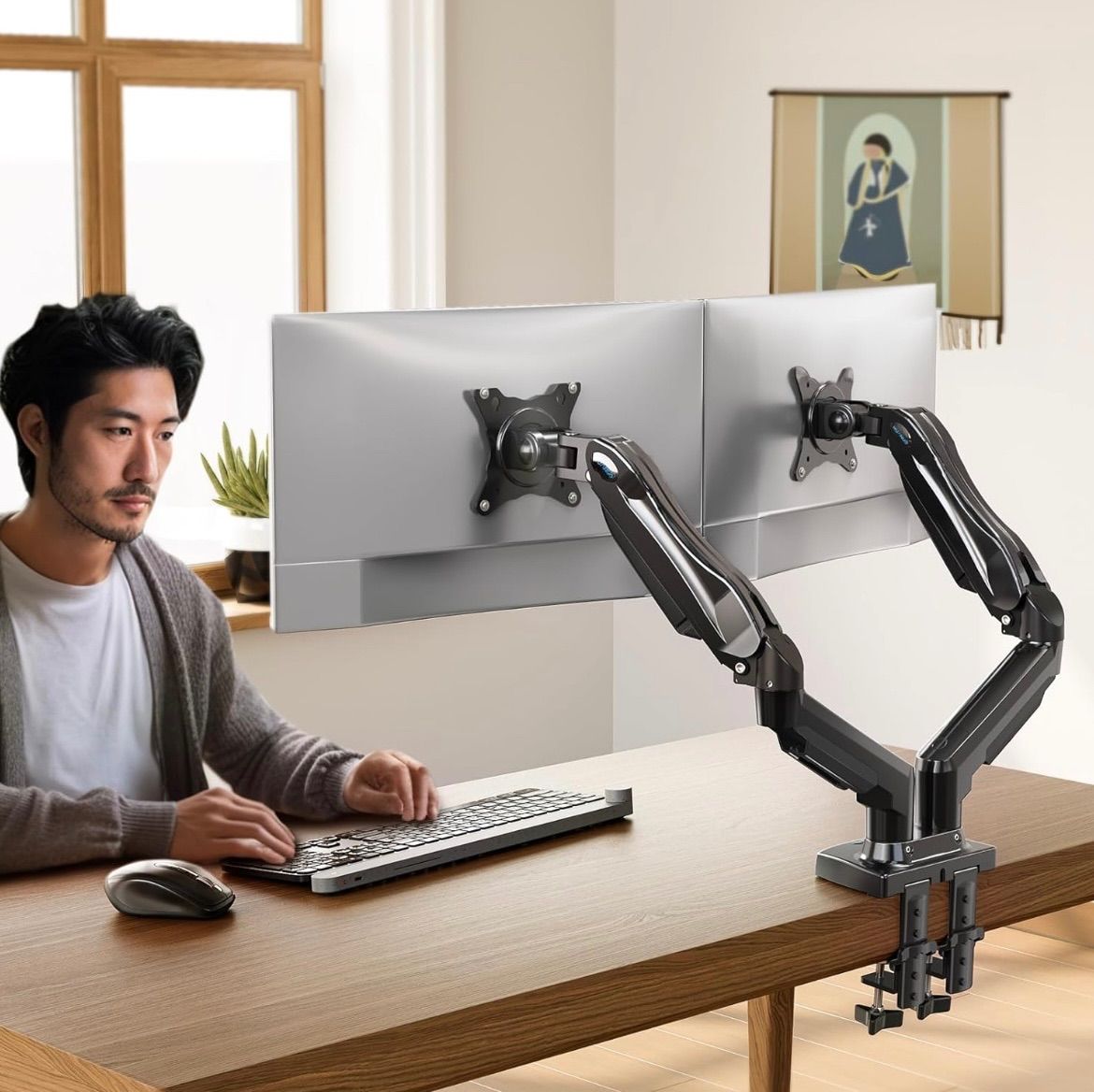 HUANUO PCモニターアーム デュアル 液晶ディスプレイアーム 2画面 13~30インチ対応 耐荷重2~9kg ガススプリング式 グロメット式＆クランプ式