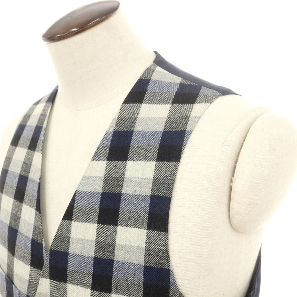 アンド カンパーニャ ANDOREA CAMPAGNA ウール チェック ドレス系ジレ ベスト ネイビーxグレー サイズ50 メンズ