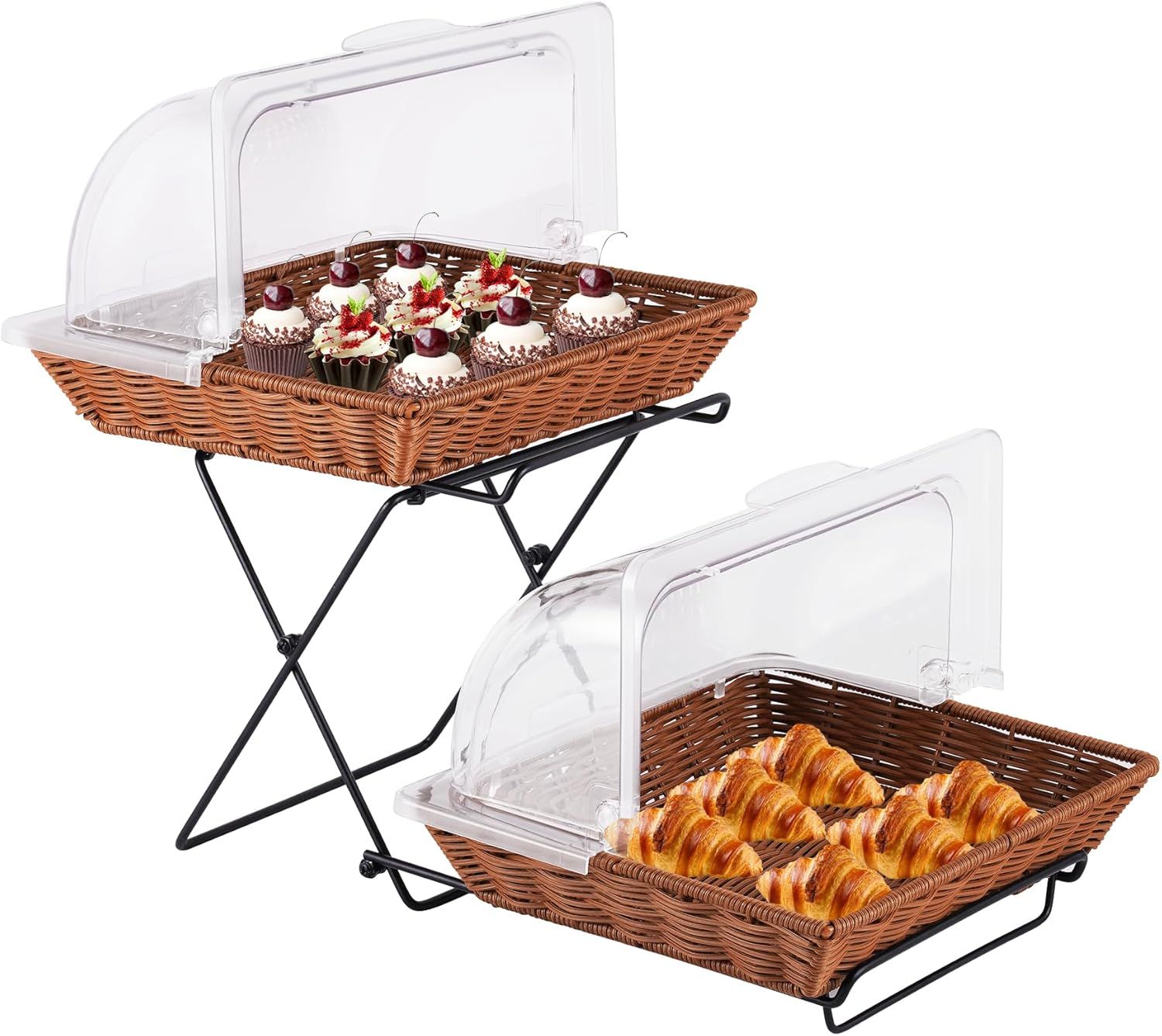 JIAWANSHUN ブレッドバスケット パンケース フードカバー パンかご ２段 ケーキケース 食品収納 パン・ケーキ・お菓子・ブレッド・果物などのディスプレイや保存 お手入れが簡単 多機能 見た