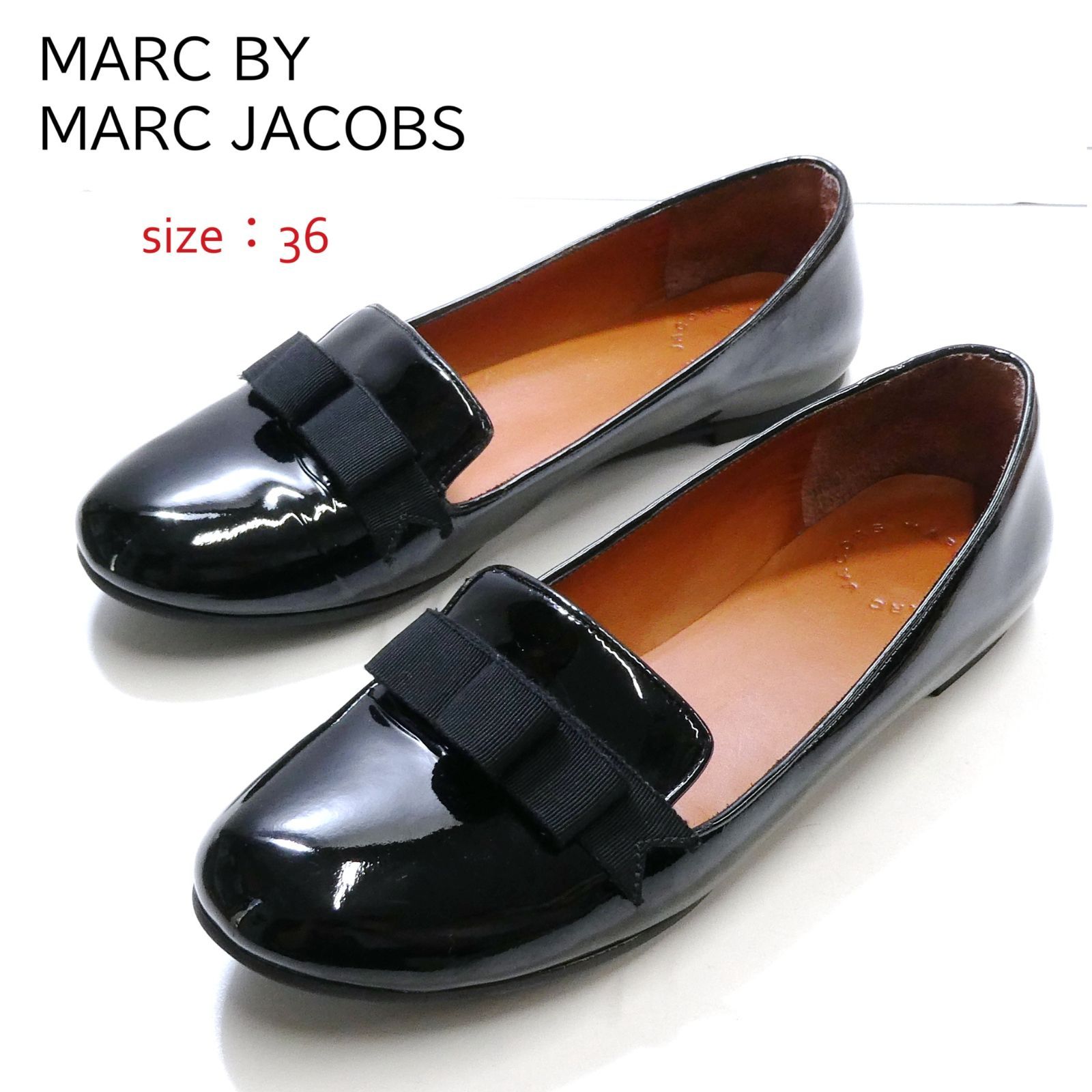 MARCBY MARC JACOBS フラットシューズ 38 マークジェイコブス リボン付きフラットシューズ エナメル