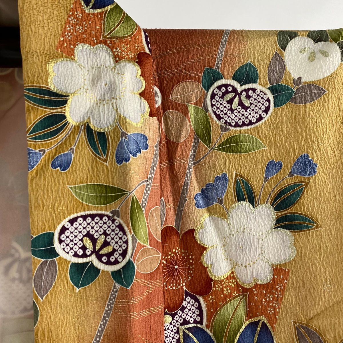 振袖 身丈159.5cm 裄丈65.5cm M 袷 袋帯フルセット 橘 桜 金彩  