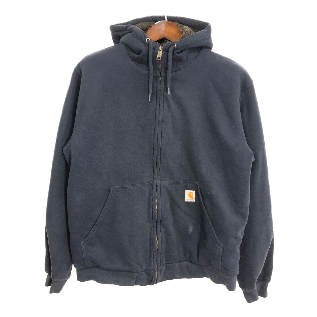 Carhartt カーハート スウェット フルジップ ボアパーカー ネイビー (メンズ L) 中古 古着 R3982