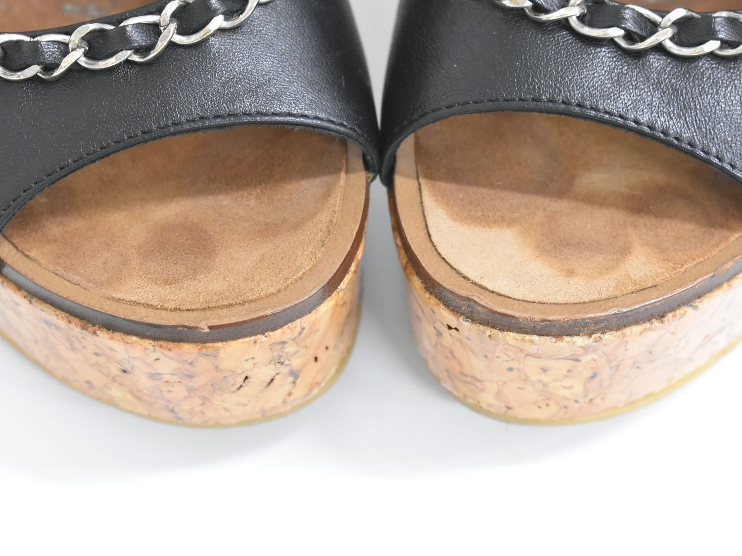 本物 シャネル CHANEL ココマーク チェーン ウェッジソール 厚底  