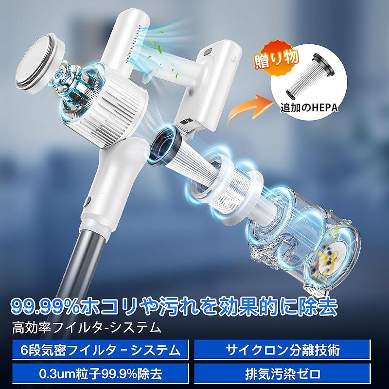 掃除機 コードレス 8月新登場 業界革新 50Kpa超強力吸引＆60分連続稼働-革新版グリーンLEDライト＆LED液晶ディスプレイ 2WAY コードレス掃除機 500Ｗ 3段吸引力 低騒音 軽量 サイクロン 絡まないヘッド 伸縮パイプ HEPA多重濾過 着 0 WWW_KANDAIZUMI_COM