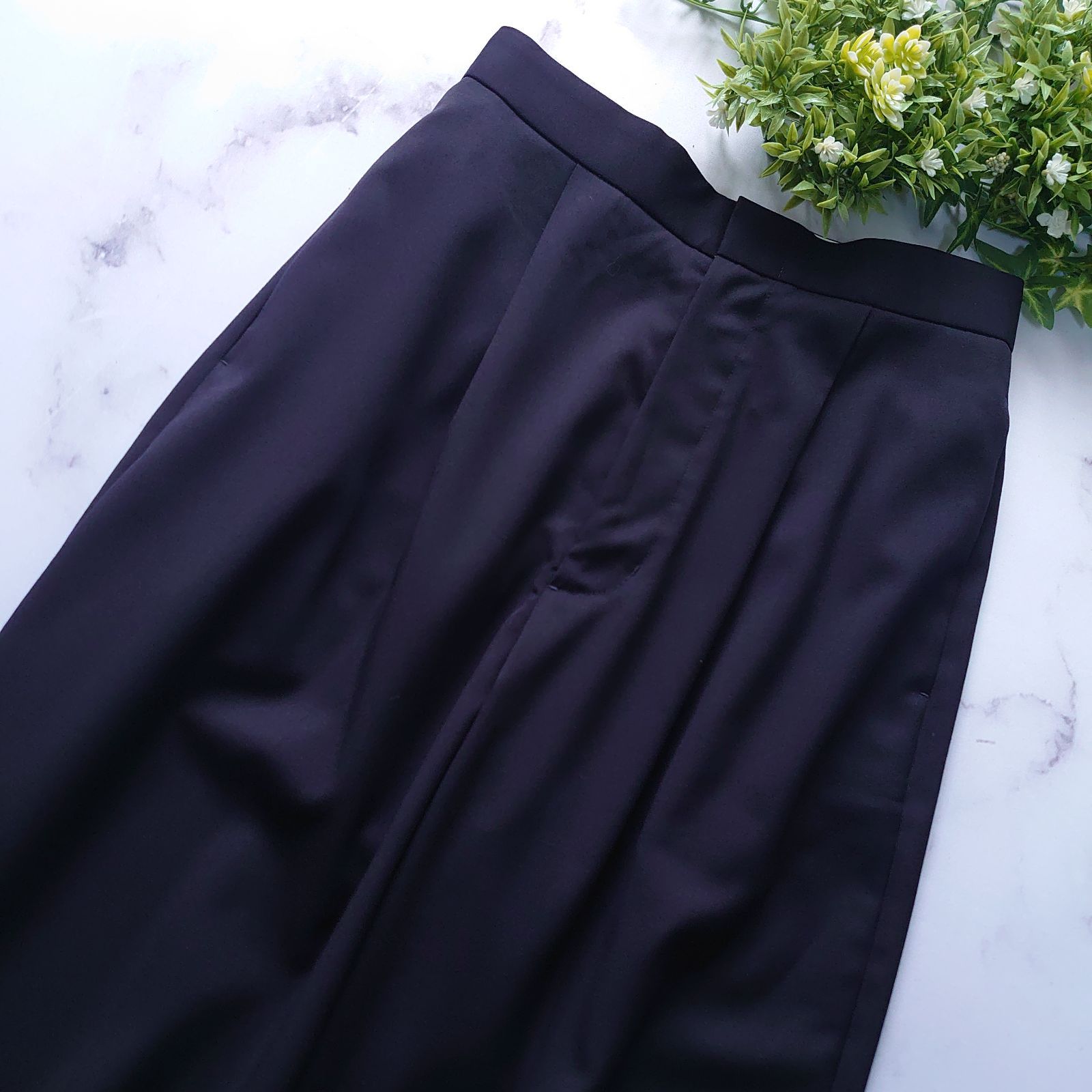 定価5.9万 ニューナウ 榮倉奈々 ウールタックパンツ S テーパード ネイビー