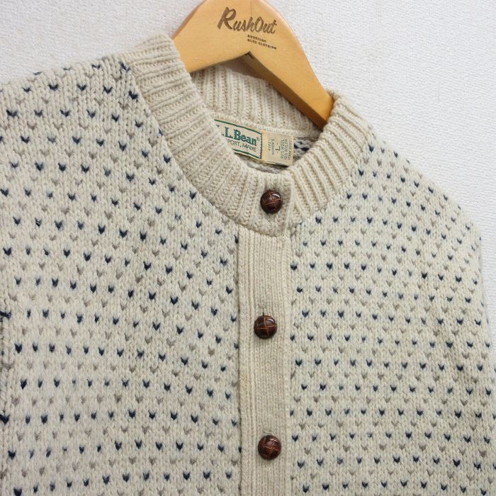 お土産 古着 エルエルビーン LLBEAN 長袖 ニット カーディガン レディース 80s バーズアイ ウール 生成り spe 25oct17 トップス