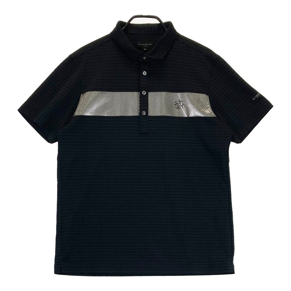 サイズ：LL ST ANDREWS セントアンドリュース  半袖ポロシャツ 総柄 ブラック系 [240101484220] ゴルフウェア メンズ ストスト サイズ：LL ST ANDREWS セントアンドリュース 半袖ポロシャツ 総