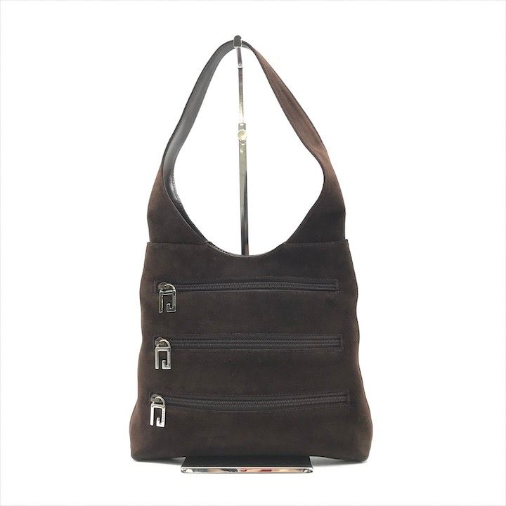 GUCCI グッチ スエード 三連 ファスナー SV金具 ヴィンテージ ワン ショルダー バッグ ブラウン ブランド 鞄 Bag a9954