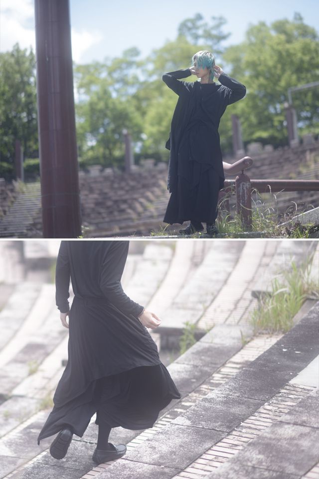 アシメスカート付きサイドスリットワイドパンツ