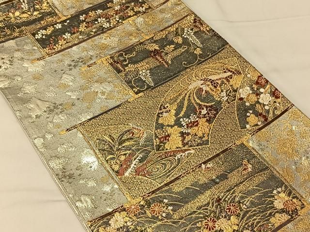 平和屋着物◎六通柄袋帯 屏風鳳凰花文 金銀糸 引箔 正絹 逸品