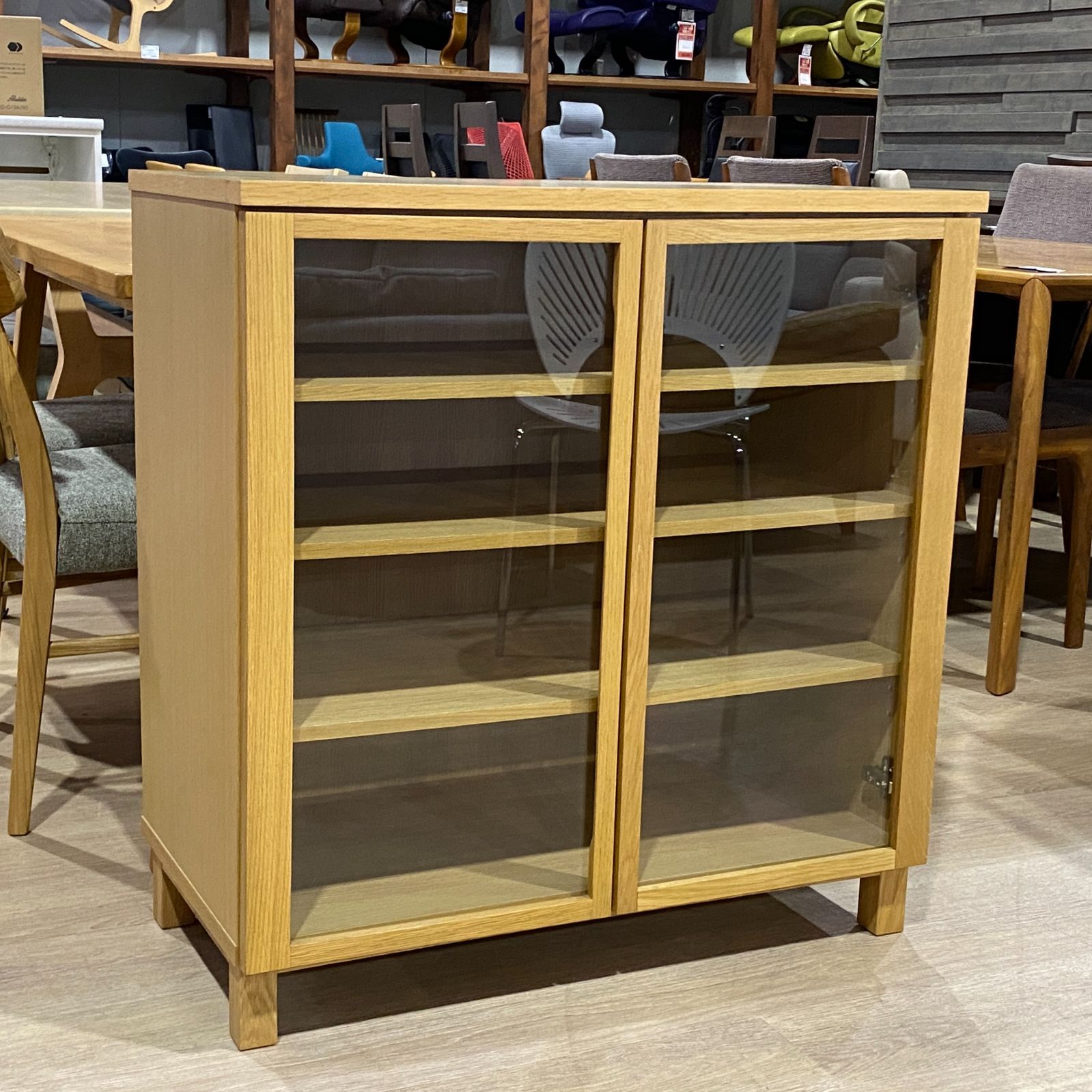 D-07030 MUJI オーク材 キャビネット ガラス扉付 無印良品 送料込み