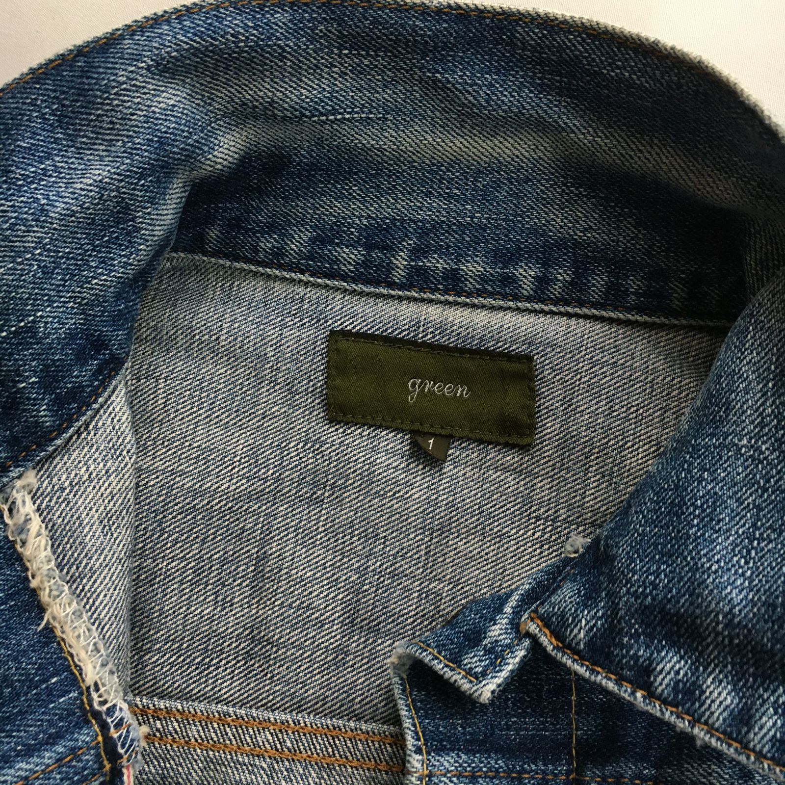 日本製 green グリーン セルビッジ デニムジャケット USED 12396