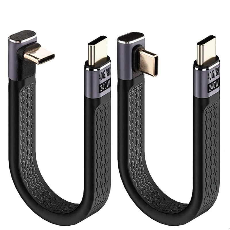 【新着商品】Leehitech 2×13CM 240W USB4 延長ケーブル 40Gbps 短い 直角L字型 USB Type C オス to オス延長ケーブル 48V/5A充電電力 8K@60Hz 高解像送信フラットケーブル。MacBook Pro、i 0