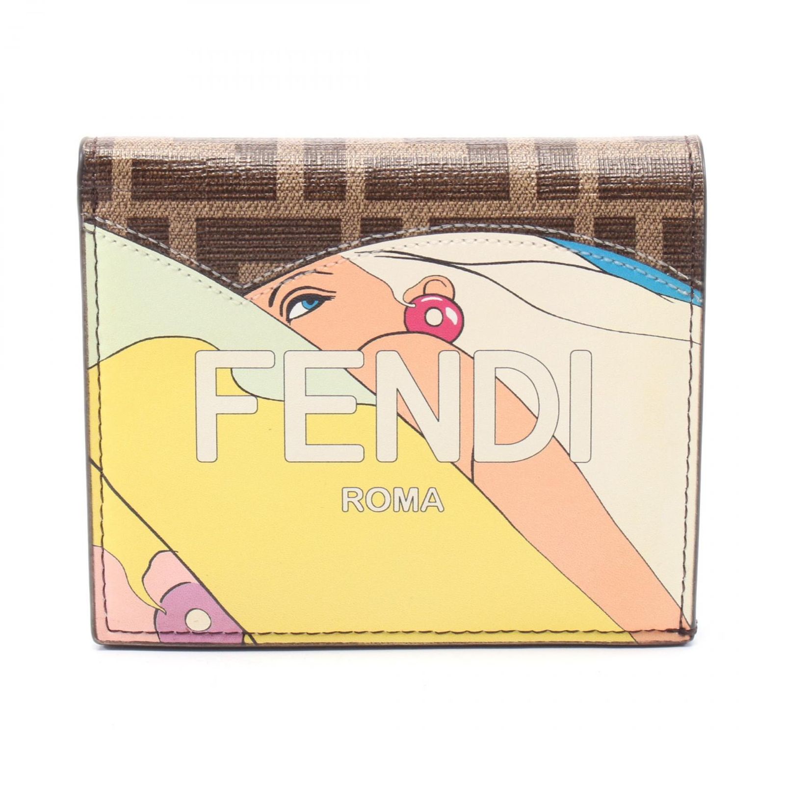 フェンディ FENDI 二つ折り財布 ズッカ 8M0468 ブラウン|マルチ PVCコーティングキャンバス ズッカ 二つ折財布 レディース Used A