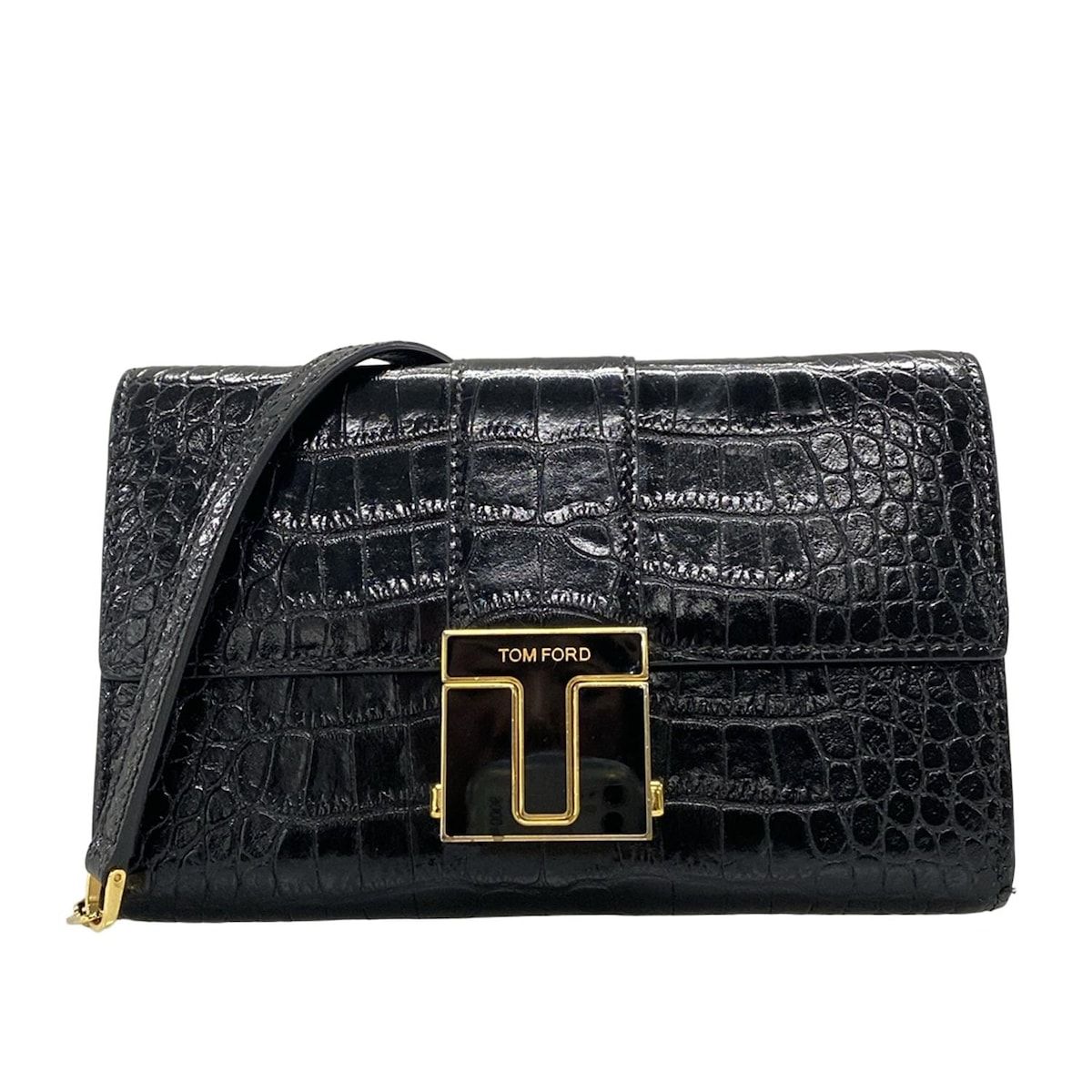 TOM FORD トムフォード 財布 - 黒 チェーンウォレット|型押し加工 レザー