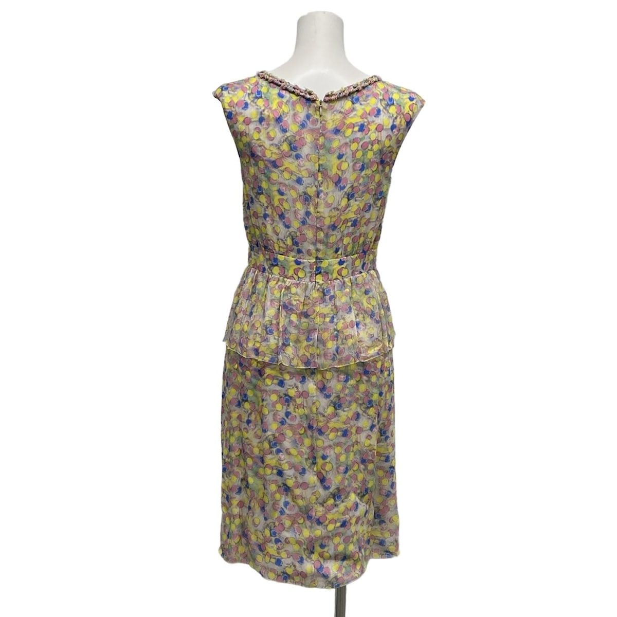 シャネル ワンピース サイズ36 S レディース - P40222 ピンク×イエロー×マルチ 半袖|ひざ丈|ドット柄|フリル|ラメ|2011年 シルク