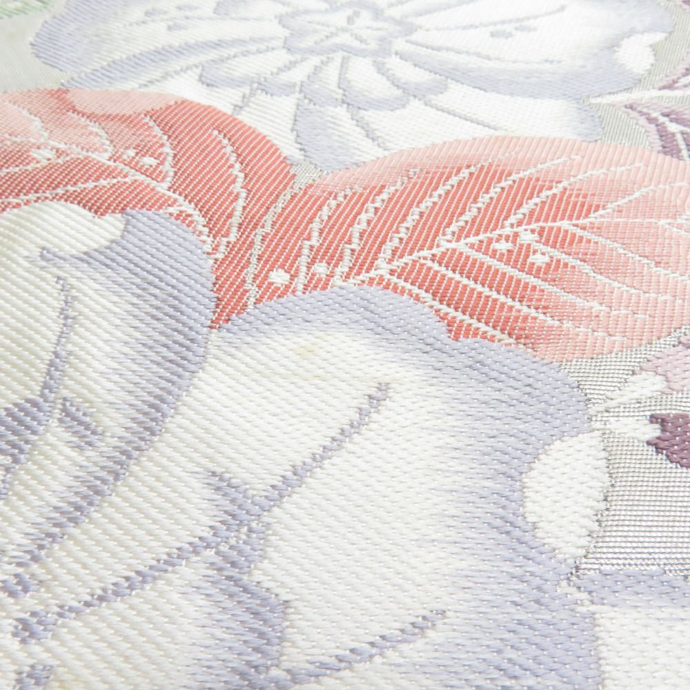 正絹　六通袋帯【辻ヶ花】No2811 袋帯 辻が花柄 白色 銀糸 六通柄 正絹 礼装 フォーマル 着物帯