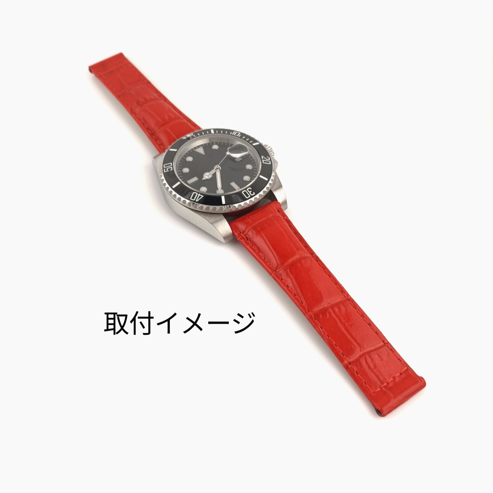 75/65mm イタリアンカーフレザー 革ベルト 20mm レッド 赤 腕時計