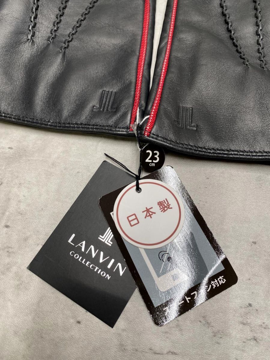 348新品LANVIN COLLECTION羊革レディースベルトロゴ手袋黒日本製 LANVIN COLLECTION - 348新品LANVIN COLLECTION羊革レディース