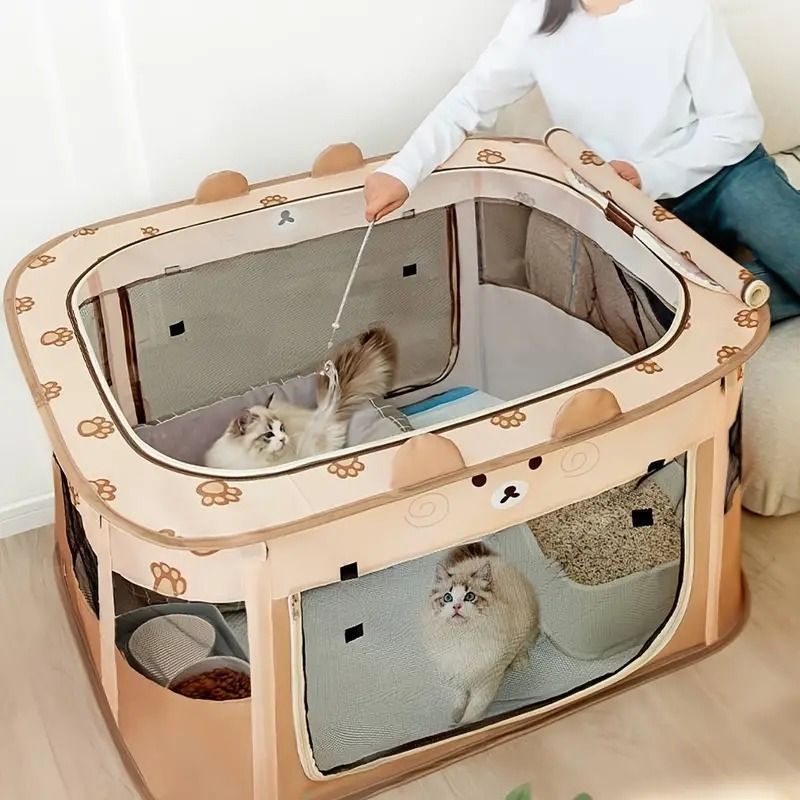 ペット用 メッシュ素材 ペットテント ケージ 折り畳み 猫 犬 メッシュ 通気性 大空間 小動物 取外し ジッパー おしゃれ かわいい