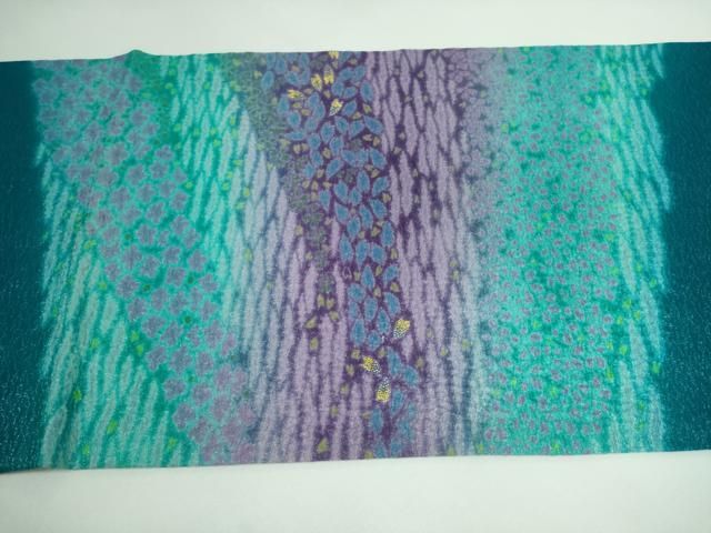 平和屋本店□極上 十日町 名門 滝泰謹製 太鼓柄袋帯 風景花文 おぼろ染  