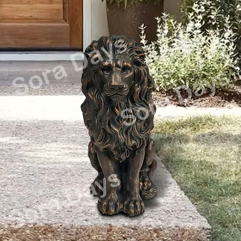 ガーデンオブジェ 置物 ライオン 彫刻 リアル ブロンズ像風 おしゃれ