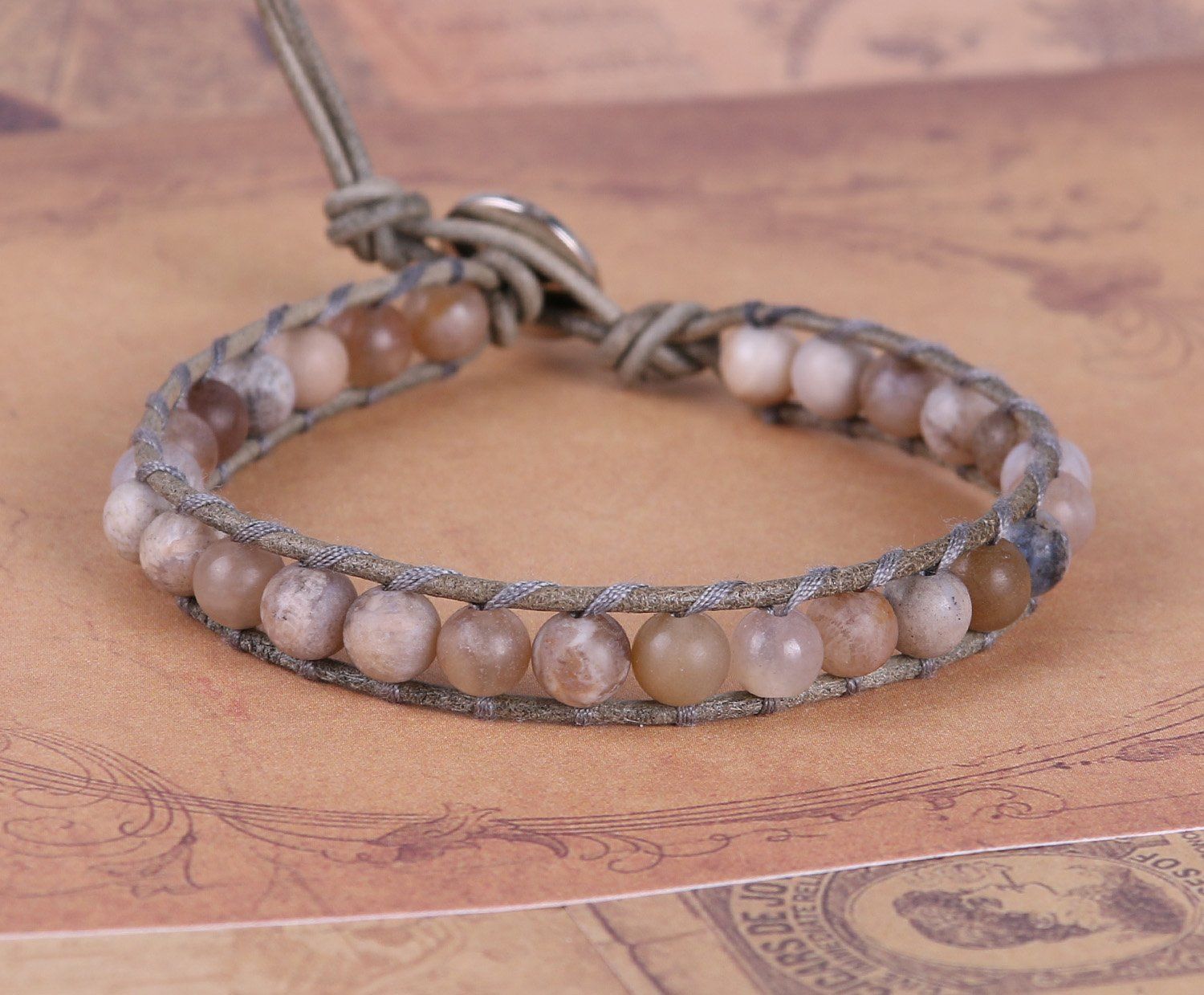 数量 パワーストーン アンティーク レザー ブレスレット ビーズ バングル ラップ 単連 男女兼用 KELITCH