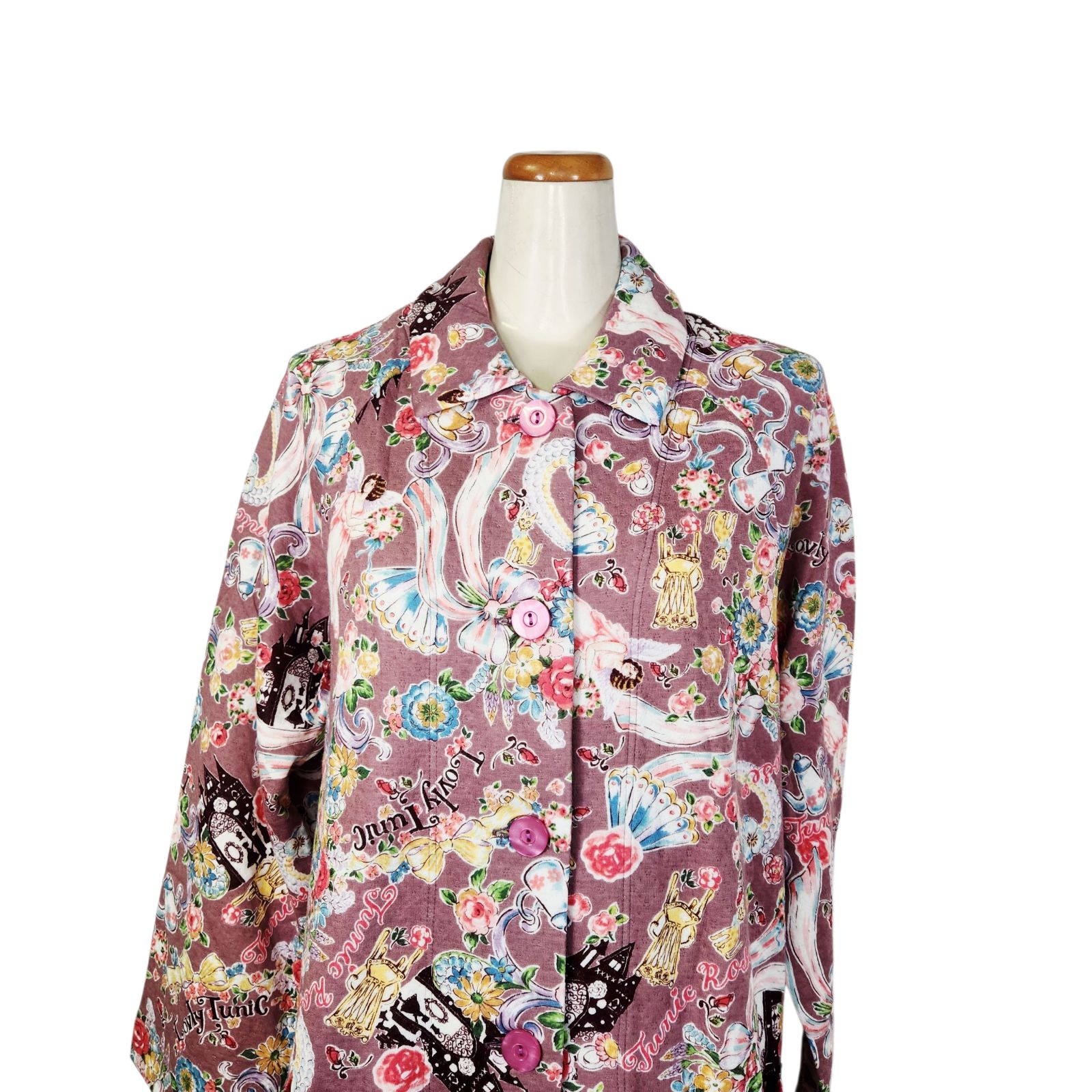 鴨居羊子 ♥ TUNIC 秋冬物 ロングガウン キャットキルトお城 パープル色 89343 日本製
