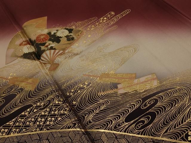 平和屋着物□訪問着 流水扇面花文 暈し染め 金彩 正絹 逸品