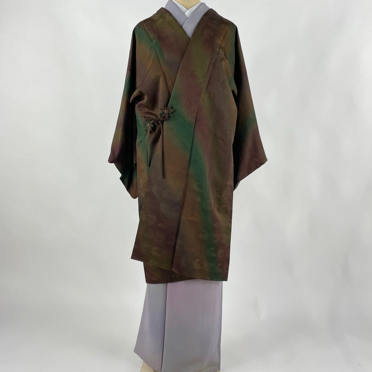 道中着 身丈101cm 裄丈63.5cm S 前田仁仙 和装コート 落款 荒磯 ぼかし  