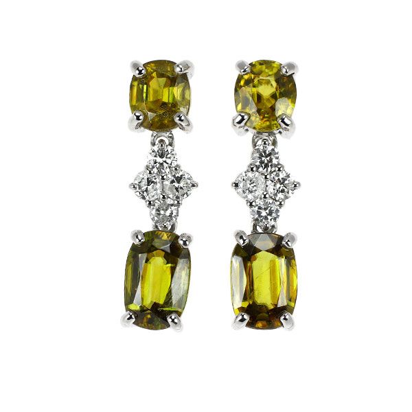 pt９００スフェーン✩ダイヤモンドピアス Pt950/ Pt900 スフェーン ダイヤモンド ピアス 3.32ct D0.36ct