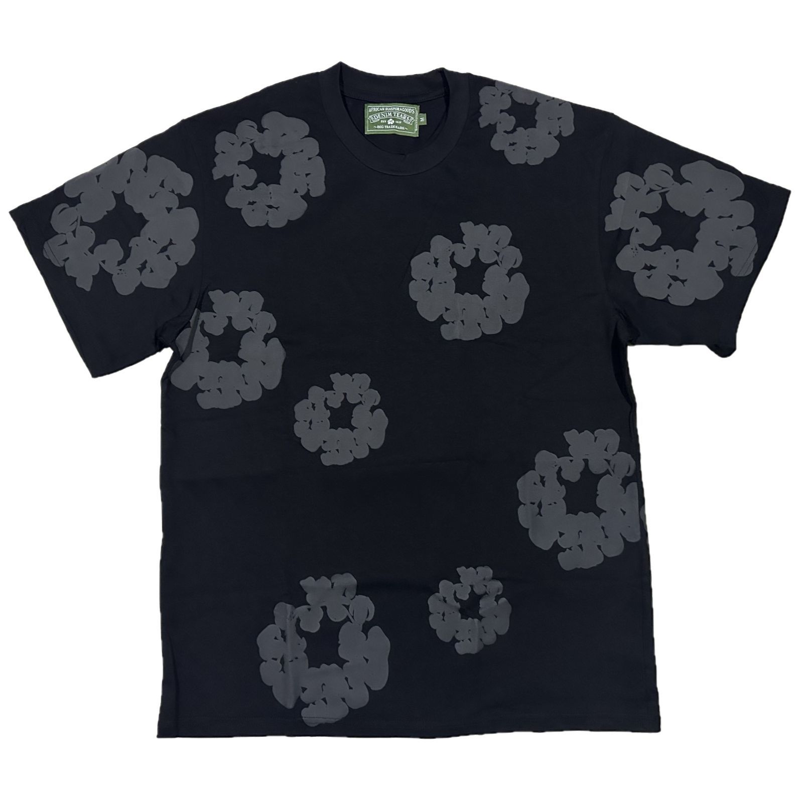 デニムティアーズ フラワープリント 半袖 Tシャツ ブラック/グレー 