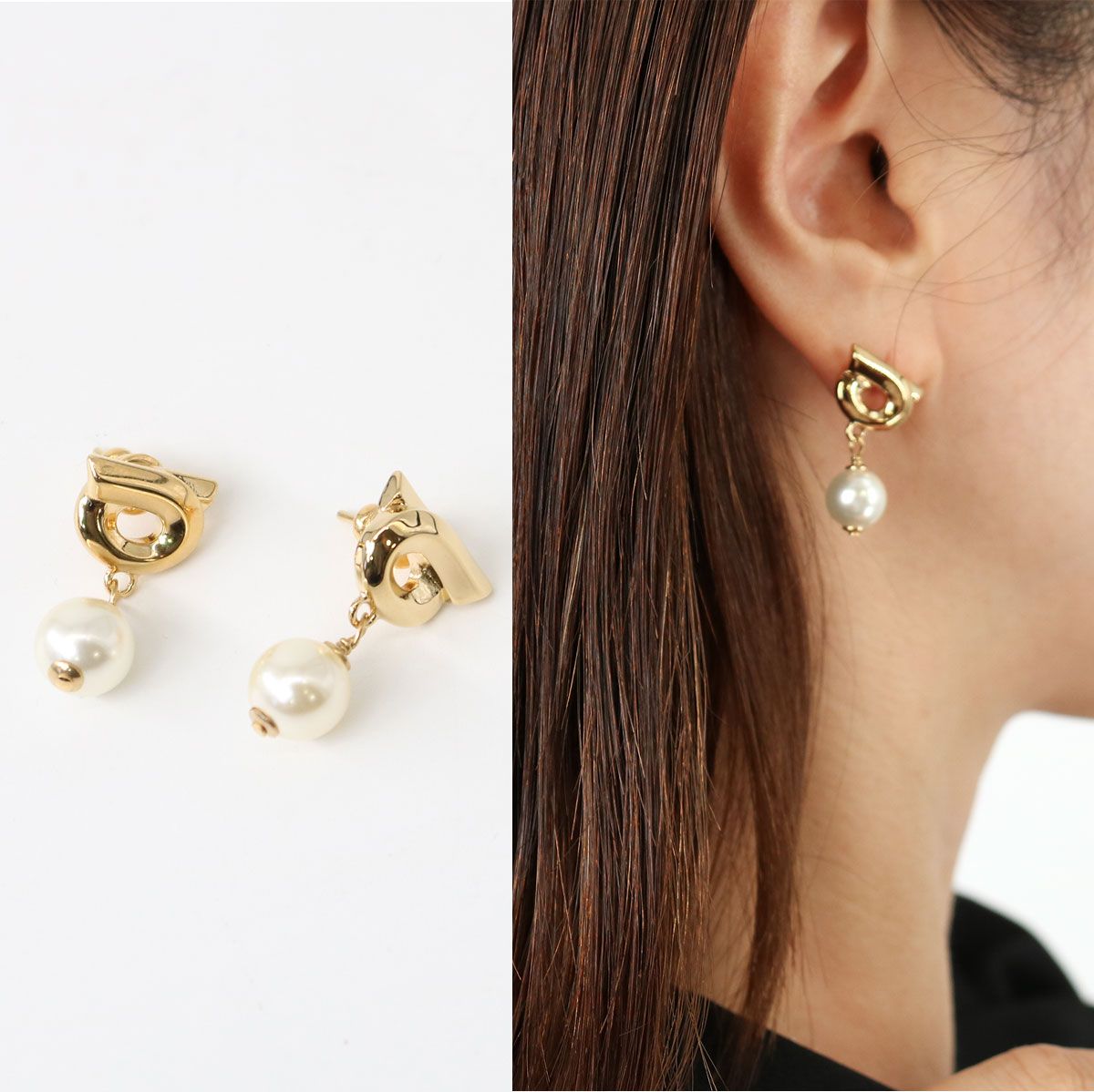 SALVATORE FERRAGAMO サルヴァトーレ フェラガモ 76 078 776601 ガンチーニピアス パール GOLD アクセサリー プレゼント ギフト ブランド