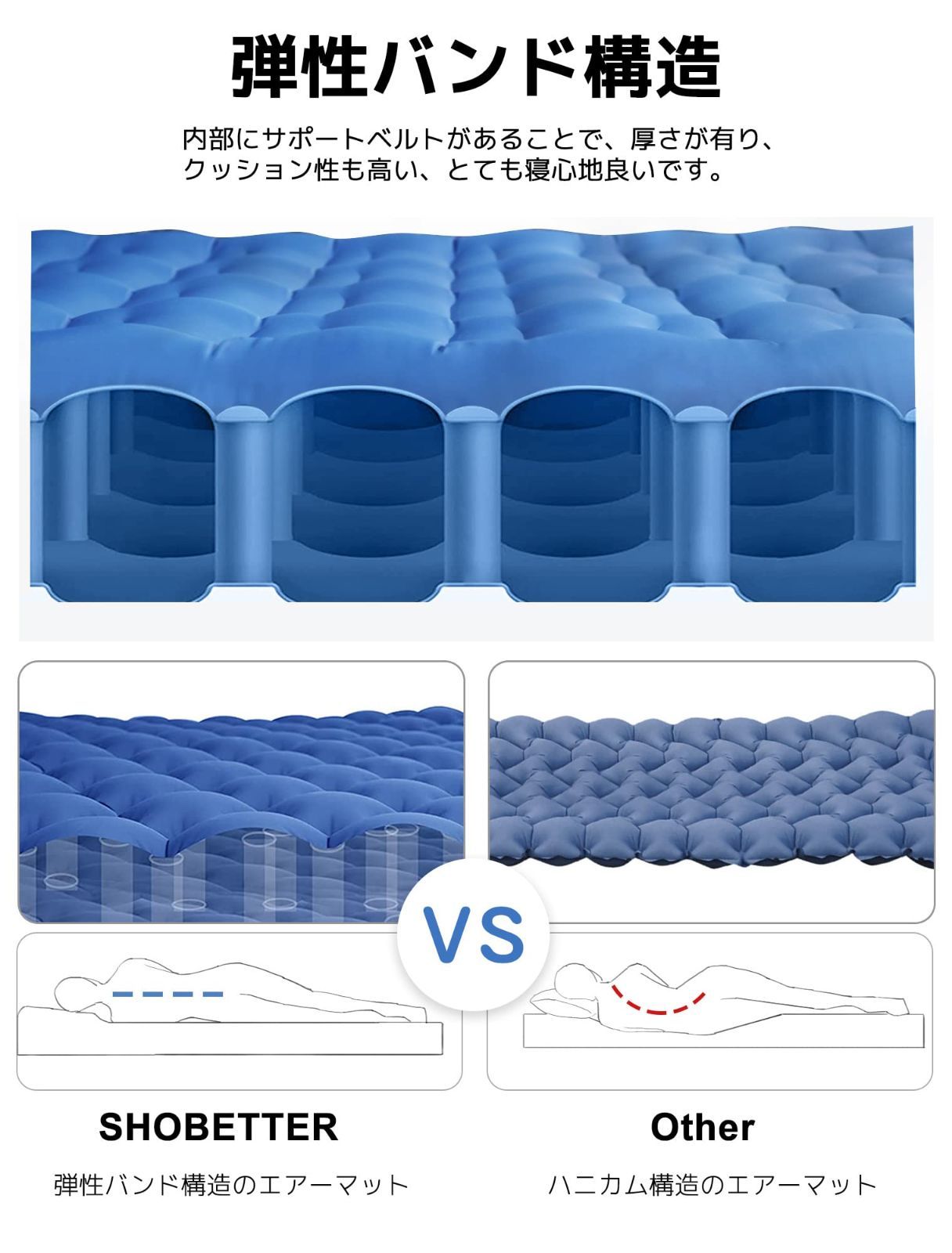 特価商品】枕付き SHOBETTER キャンプ用 エアマット コンパクト マット