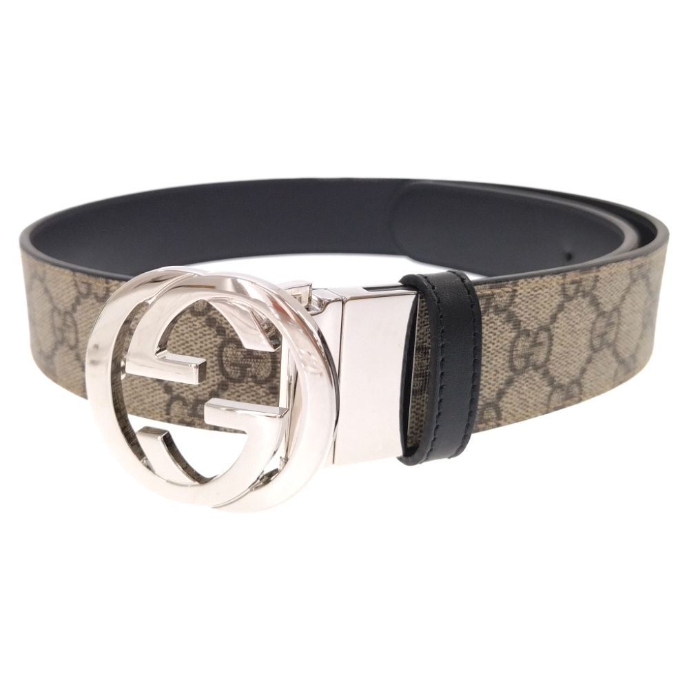 未使用品 グッチ ベルト 473030 インターロッキング ベルト シルバー GUCCI (グッチ) インターロッキングGリバーシブルレザーベルト