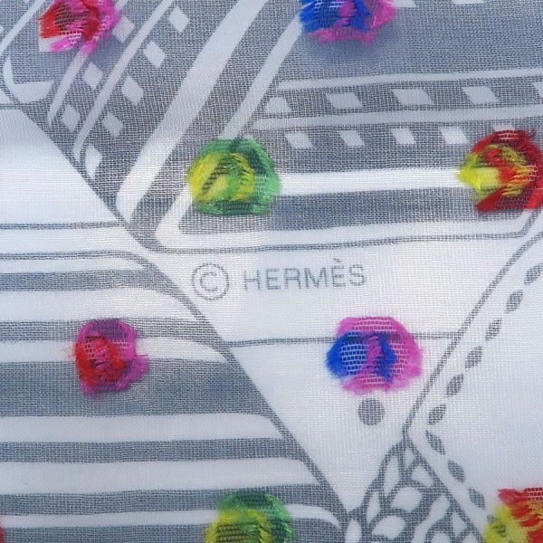 HERMES エルメス スカーフ カレ60 シルクモスリン ジグザグのサングル レインボードット ブルー 2023年 美品 aq8989