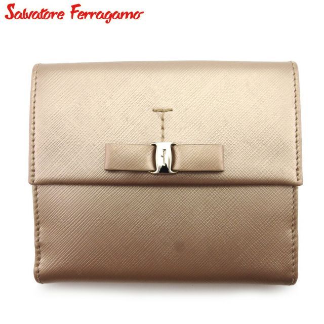 サルヴァトーレ フェラガモ Wホック 財布 二つ折り レディース ヴァラリボン ゴールド シルバー レザー Salvatore Ferragamo  T21622 - メルカリ